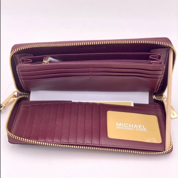 Michael Kors Large Continental Wallet Wristlet Brown Merlot - Picture 3 of 8